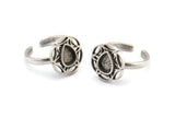 Silver Ring Settings, 2 Antique Silver Plated Brass Flower Rings With 1 Drop Shaped Stone Setting - Pad Size 8x6mm N2096 H1422