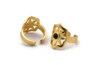 Gold Star Ring, Gold Plated Brass Ethnic Star Ring With 1 Stone Setting - Pad Size 4mm N1852