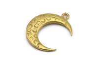 Brass Moon Charm, 2 Raw Brass Textured Horn Charms, Pendant, Jewelry Finding (27x8x3.50mm)  N0203