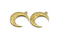 Brass Moon Charm, 2 Raw Brass Textured Horn Charms, Pendant, Jewelry Finding (27x8x3.50mm)  N0203