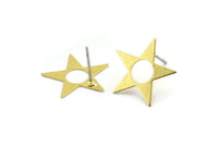 Brass Star Earring, 12 Raw Brass Star Stud Earrings (16mm) A1181 A1827