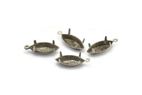 Marquise Prong Setting, 25 Antique Silver Plated Brass Marquise 1 Loop, 4 Prong Settings (7x15mm) S398 H0633