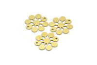 Brass Flower Charm, 12 Raw Brass Round Shaped Flower Charms With 2 Holes, Charm Pendants, Connectors (18x17x0.60mm) A3498