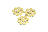 Brass Flower Charm, 12 Raw Brass Round Shaped Flower Charms With 2 Holes, Charm Pendants, Connectors (18x17x0.60mm) A3498