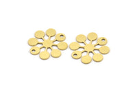 Brass Flower Charm, 12 Raw Brass Round Shaped Flower Charms With 2 Holes, Charm Pendants, Connectors (18x17x0.60mm) A3498