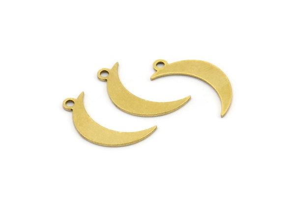 Brass Moon Charm, 50 Raw Brass Crescent Moon Charms With 1 Loop (17x4x0.60mm) A3641