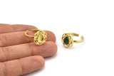 Brass Ring Settings, 2 Raw Brass Flower Rings With 1 Drop Shaped Stone Setting - Pad Size 8x6mm N2096