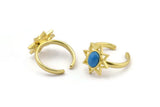 Brass Ring Settings, 2 Raw Brass Star Rings With 1 Oval Shaped Stone Setting - Pad Size 8x6mm N2106