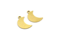 Brass Moon Charm, 24 Raw Brass Crescent Moon Charms With 1 Loop (14x6x0.60mm) A3636