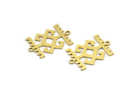 Brass Ethnic Charm, 12 Raw Brass Ethnic Motif Charms With 2 Loops, Earring Charms, Connectors (22x14x0.60mm) A3629