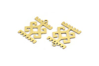 Brass Ethnic Charm, 12 Raw Brass Ethnic Motif Charms With 1 Loop, Earring Charms (20x14x0.60mm) A3628