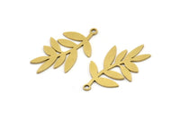 Brass Leaf Charm, 12 Raw Brass Leaf Charms With 1 Loop, Charm Pendants (27x16x0.60mm) A3566