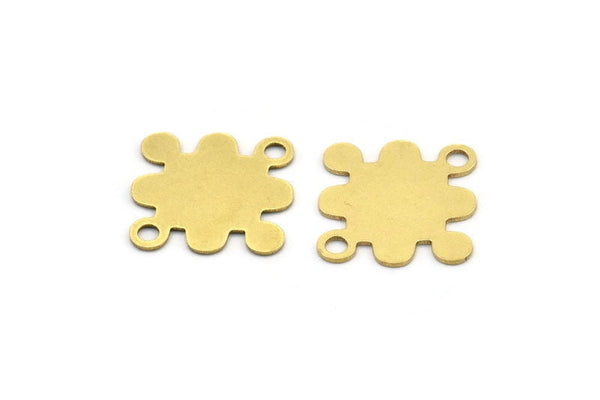 Brass Puzzle Charm, 10 Raw Brass Puzzle Parts Shaped Charms With 2 Loops, Connectors (21x17x0.60mm) A3584