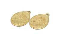 Gold Owl Charm, 1 Gold Lacquer Plated Brass Owl Textured Drop Shape Charms With 1 Loop, Blanks (38x28.5x0.8mm) E215