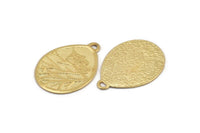 Gold Owl Charm, 1 Gold Lacquer Plated Brass Owl Textured Drop Shape Charms With 1 Loop, Blanks (38x28.5x0.8mm) E215