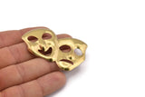 Brass Mask Charm, 4 Raw Brass  Comedy Tragedy Mask Charms, Theatre Faces (59x38mm) D1130