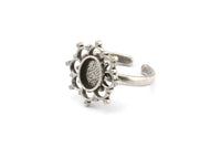 Silver Ring Settings, 2 Antique Silver Plated Brass Flower Rings With 1 Oval Shaped Stone Setting - Pad Size 8x6mm N2100 H1413