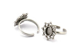 Silver Ring Settings, 2 Antique Silver Plated Brass Flower Rings With 1 Oval Shaped Stone Setting - Pad Size 8x6mm N2100 H1413