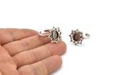 Silver Ring Settings, 2 Antique Silver Plated Brass Flower Rings With 1 Oval Shaped Stone Setting - Pad Size 8x6mm N2100 H1413