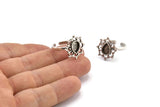 Silver Ring Settings, 2 Antique Silver Plated Brass Flower Rings With 1 Drop Shaped Stone Setting - Pad Size 8x6mm N2099 H1442