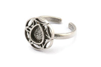 Silver Ring Settings, 2 Antique Silver Plated Brass Flower Rings With 1 Drop Shaped Stone Setting - Pad Size 8x6mm N2096 H1422