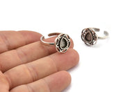 Silver Ring Settings, 2 Antique Silver Plated Brass Flower Rings With 1 Drop Shaped Stone Setting - Pad Size 8x6mm N2096 H1422