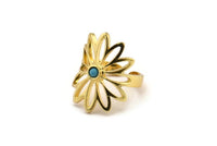 Gold Flower Ring, Gold Plated Brass Flower Ring With 1 Stone Setting - Pad Size 3mm N1849