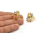 Gold Flower Ring, Gold Plated Brass Flower Ring With 1 Stone Setting - Pad Size 3mm N1849