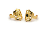 Gold Star Ring, Gold Plated Brass Ethnic Star Ring With 1 Stone Setting - Pad Size 4mm N1852