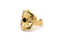 Gold Star Ring, Gold Plated Brass Ethnic Star Ring With 1 Stone Setting - Pad Size 4mm N1852