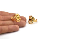 Gold Star Ring, Gold Plated Brass Ethnic Star Ring With 1 Stone Setting - Pad Size 4mm N1852