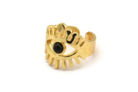 Gold Eye Ring, Gold Plated Brass Eye Ring With 1 Stone Settings - Pad Size 4mm N1807