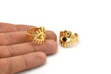 Gold Eye Ring, Gold Plated Brass Eye Ring With 1 Stone Settings - Pad Size 4mm N1807