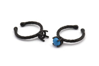 Adjustable Ring Settings - 4 Oxidized Brass Black 4 Claw Ring Blanks - Pad Size 6mm N0318