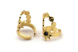 Gold Ring Setting, Gold Plated Brass Moon Phases And Star Shaped Rings With 1 Stone Setting - Pad Size 4mm N1808