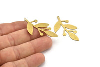 Brass Leaf Charm, 6 Raw Brass Leaf Charms With 1 Loop, Charm Pendants (43x22x0.60mm) A3389