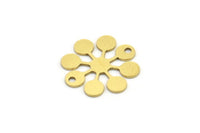 Brass Flower Charm, 12 Raw Brass Round Shaped Flower Charms With 2 Holes, Charm Pendants, Connectors (18x17x0.60mm) A3498