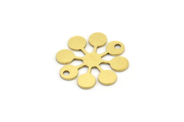 Brass Flower Charm, 12 Raw Brass Round Shaped Flower Charms With 2 Holes, Charm Pendants, Connectors (18x17x0.60mm) A3498