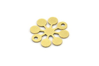 Brass Flower Charm, 24 Raw Brass Round Shaped Flower Charms With 2 Holes, Charm Pendants, Connectors (15x14x0.60mm) A3496