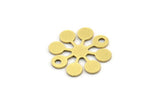 Brass Flower Charm, 24 Raw Brass Round Shaped Flower Charms With 2 Holes, Charm Pendants, Connectors (15x14x0.60mm) A3496