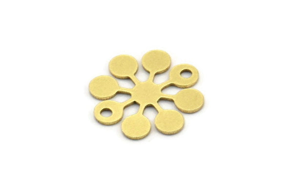 Brass Flower Charm, 24 Raw Brass Round Shaped Flower Charms With 2 Holes, Charm Pendants, Connectors (15x14x0.60mm) A3496