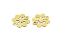 Brass Flower Charm, 24 Raw Brass Round Shaped Flower Charms With 2 Holes, Charm Pendants, Connectors (15x14x0.60mm) A3496