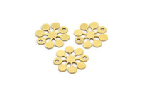 Brass Flower Charm, 24 Raw Brass Round Shaped Flower Charms With 2 Holes, Charm Pendants, Connectors (15x14x0.60mm) A3496