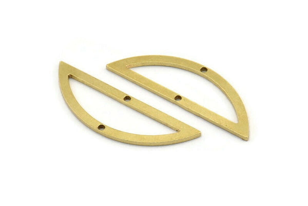 Semi Circle Charm, 12 Raw Brass Half Moon Connectors With 2 Holes (33x10x1mm) A3625