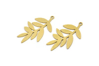 Brass Leaf Charm, 10 Raw Brass Leaf Charms With 1 Loop, Charm Pendants (32x20x0.60mm) A3663