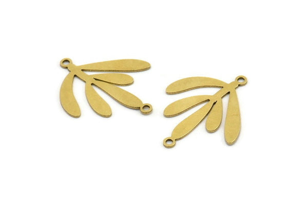 Brass Leaf Charm, 12 Raw Brass Leaf Charms With 2 Loops, Connectors (25x21x0.60mm) A3577