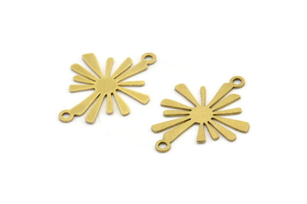 Brass Sun Charm, 12 Raw Brass Sun Charms With 2 Loops, Connectors (26x20x0.60mm) A3552