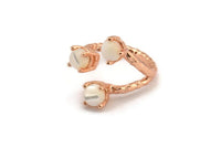 Adjustable Ring Settings - 2 Rose Gold Lacquer Plated Brass 4 Claw Ring Blank with 3 Prong Settings - Pad Size 6mm N0325