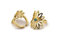 Gold Flower Ring, Gold Plated Brass Flower Ring With 1 Stone Setting - Pad Size 3mm N1849