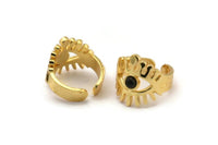 Gold Eye Ring, Gold Plated Brass Eye Ring With 1 Stone Settings - Pad Size 4mm N1807